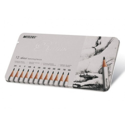 Set 12 creioane in caseta metalica 2H-8B Marco Raffine 5087